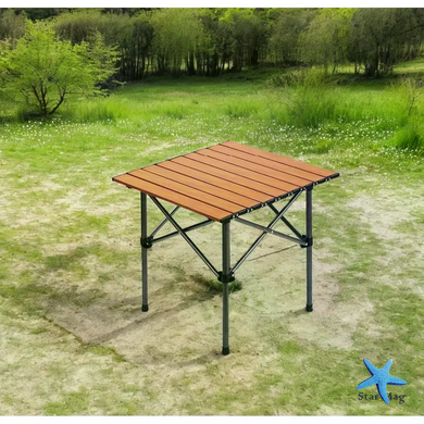 Складной туристический стол 50&times;55&times;50 см коричневый &bull; Компактный кемпинговый стол для пикника, рыбалки, дачи, пляжа и отдыха на природе