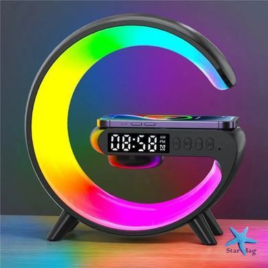 Ночник аккумуляторный с часами G63 Smart Light Sound Machine &bull; Лампа-колонка с беспроводной зарядкой Bluetooth и будильником