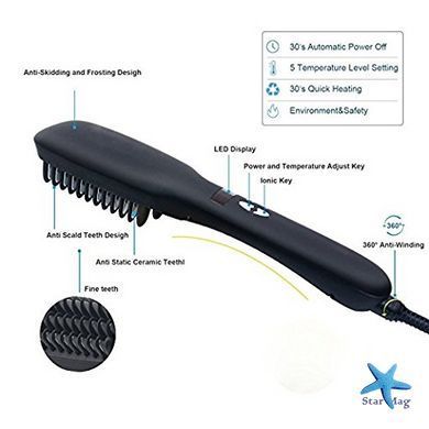 Гребінець-випрямляч для волосся 2 в 1 PTC Heating ∙ Стайлер-щітка для волосся PTC Heating з функцією іонізації