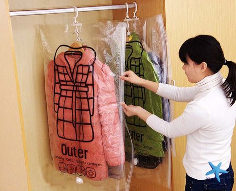 Подвесной органайзер для гардероба 130х60 см · Прозрачный вакуумный мешок – чехол с вешалкой для вертикального хранения верхней одежды, пальто, костюмов