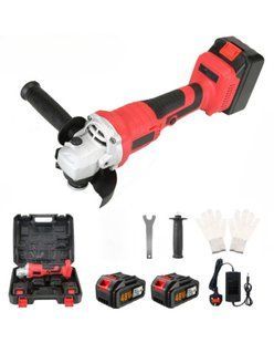 Акумуляторна кутова шліфмашина RED 48V MA798 червона &bull; Болгарка на акумуляторі з 2 батареями, кейсом і комплектом для різання та шліфування