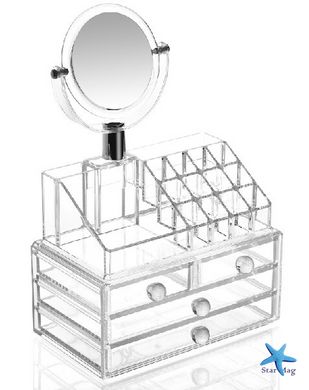 Настольный прозрачный органайзер для косметики с зеркалом GW-888 Косметический акриловый бокс мини - шкафчик
