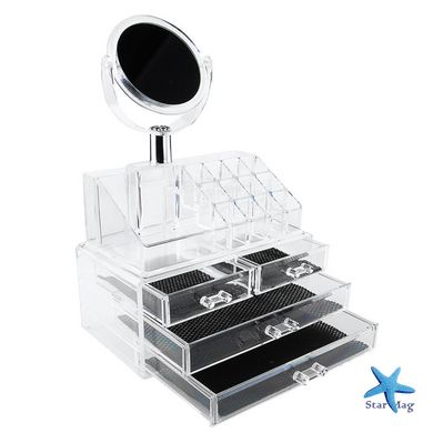 Настольный прозрачный органайзер для косметики с зеркалом GW-888 Косметический акриловый бокс мини - шкафчик