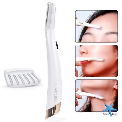 Портативний тріммер-епілятор для обличчя від батарейок Flawless Dermaplane &bull; Тріммер для брів із підсвічуванням
