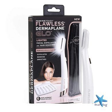 Портативний тріммер-епілятор для обличчя від батарейок Flawless Dermaplane &bull; Тріммер для брів із підсвічуванням