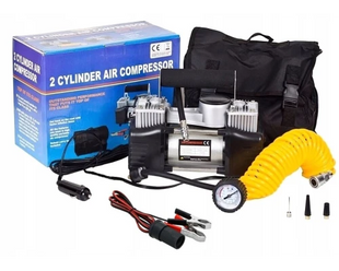 Автомобильный компрессор двухпоршневой Air Compressor 12V 628-4x4 &bull; Электрический насос для шин от прикуривателя 12 В с манометром для автомобиля, внедорожника, кроссовера и дороги