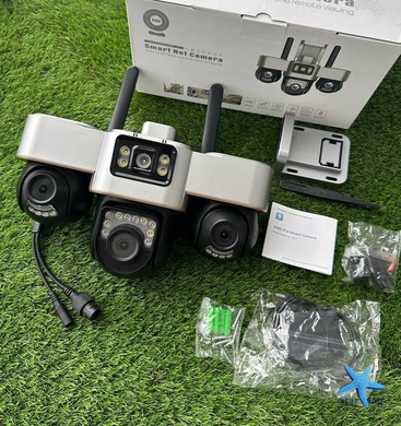 4G камера видеонаблюдения Smart Net Camera V380 белая &bull; Уличная IP-камера с 3 независимыми поворотными объективами, SIM-картой, Wi-Fi и ночным видением