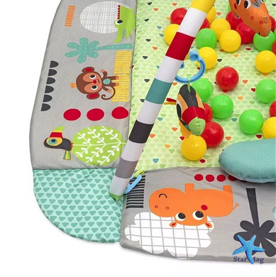Развивающий игровой коврик для новорожденных 5 в 1 с шариками LEAN Toys X-647 &bull; Детский коврик-манеж с дугами, игрушками, бортиками и подушкой