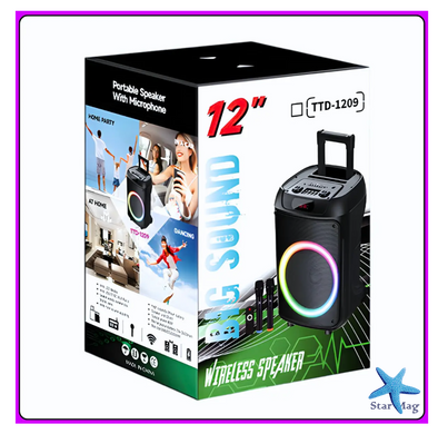 Колонка Bluetooth Wireless Speaker TTD-1209 с микрофонами и пультом ДУ ∙ Портативная TTD-1209 Bluetooth колонка 12"