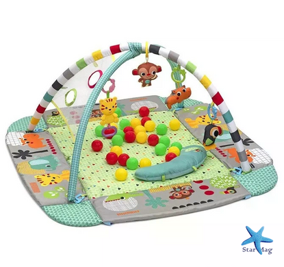 Развивающий игровой коврик для новорожденных 5 в 1 с шариками LEAN Toys X-647 &bull; Детский коврик-манеж с дугами, игрушками, бортиками и подушкой