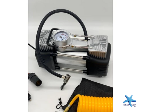 Автомобильный компрессор двухпоршневой Air Compressor 12V 628-4x4 &bull; Электрический насос для шин от прикуривателя 12 В с манометром для автомобиля, внедорожника, кроссовера и дороги