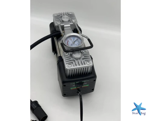 Автомобильный компрессор двухпоршневой Air Compressor 12V 628-4x4 &bull; Электрический насос для шин от прикуривателя 12 В с манометром для автомобиля, внедорожника, кроссовера и дороги