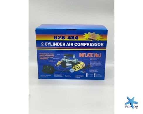 Автомобильный компрессор двухпоршневой Air Compressor 12V 628-4x4 &bull; Электрический насос для шин от прикуривателя 12 В с манометром для автомобиля, внедорожника, кроссовера и дороги