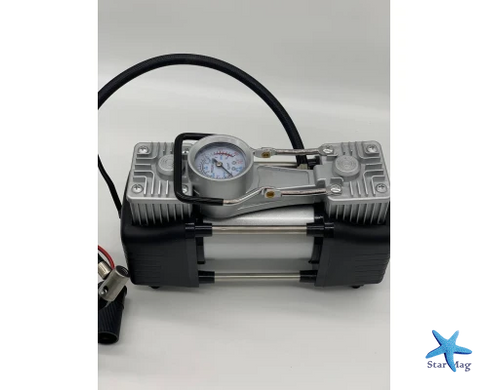 Автомобильный компрессор двухпоршневой Air Compressor 12V 628-4x4 &bull; Электрический насос для шин от прикуривателя 12 В с манометром для автомобиля, внедорожника, кроссовера и дороги