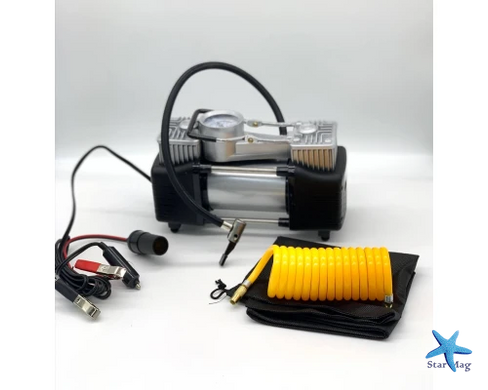 Автомобильный компрессор двухпоршневой Air Compressor 12V 628-4x4 &bull; Электрический насос для шин от прикуривателя 12 В с манометром для автомобиля, внедорожника, кроссовера и дороги