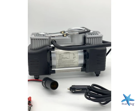Автомобильный компрессор двухпоршневой Air Compressor 12V 628-4x4 &bull; Электрический насос для шин от прикуривателя 12 В с манометром для автомобиля, внедорожника, кроссовера и дороги