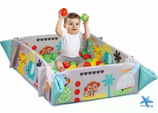Развивающий игровой коврик для новорожденных 5 в 1 с шариками LEAN Toys X-647 &bull; Детский коврик-манеж с дугами, игрушками, бортиками и подушкой