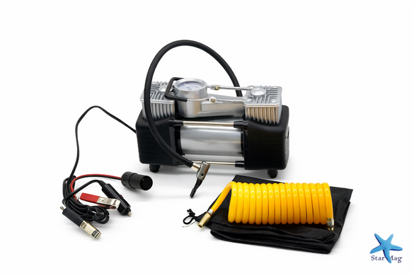 Автомобильный компрессор двухпоршневой Air Compressor 12V 628-4x4 &bull; Электрический насос для шин от прикуривателя 12 В с манометром для автомобиля, внедорожника, кроссовера и дороги