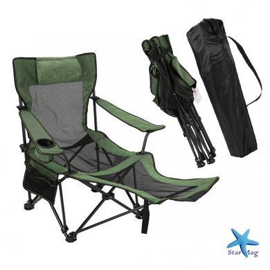 Складне рибальське крісло-шезлонг &middot; Туристичний розкладний лежак у чохлі для дачі та відпочинку, 170х62 см