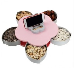 Менажница для закусок с подставкой для телефона · Вращающаяся тарелка – конфетница · Органайзер – цветок для фруктов и сладкого