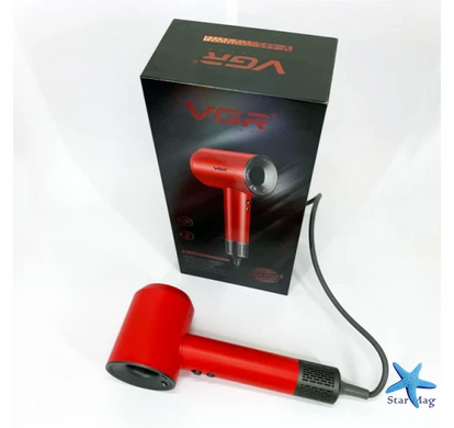 Фен для волос VGR V-445 красный 1600 Вт &bull; Дорожный фен для сушки и укладки волос с 3 режимами работы