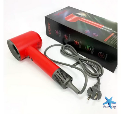 Фен для волос VGR V-445 красный 1600 Вт &bull; Дорожный фен для сушки и укладки волос с 3 режимами работы