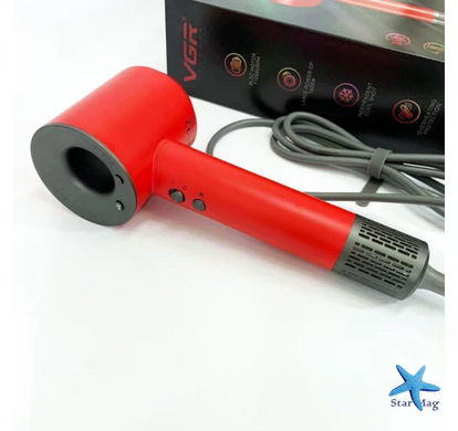 Фен для волос VGR V-445 красный 1600 Вт &bull; Дорожный фен для сушки и укладки волос с 3 режимами работы