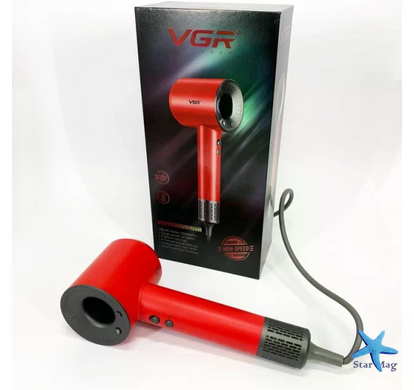 Фен для волос VGR V-445 красный 1600 Вт &bull; Дорожный фен для сушки и укладки волос с 3 режимами работы