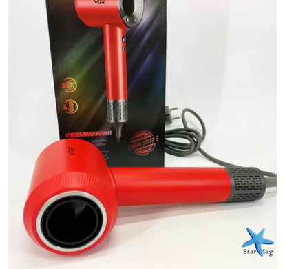 Фен для волос VGR V-445 красный 1600 Вт &bull; Дорожный фен для сушки и укладки волос с 3 режимами работы
