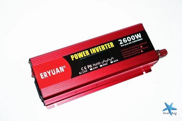 Преобразователь напряжения 2600W 12V в 220V с чистой синусоидой и LCD-дисплеем &bull; Инвертор для аккумулятора, дома, авто и резервного питания
