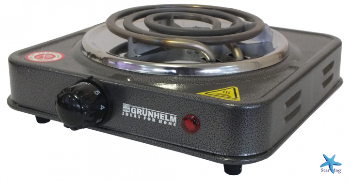Настольная электрическая плита Grunhelm GHP-5811 Портативная спиральная одноконфорочная электроплитка, 1000 Вт