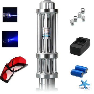 Лазер Laser B017 с пятью насадками в кейсе ∙ Синяя лазерная указка Laser B017 445 nm
