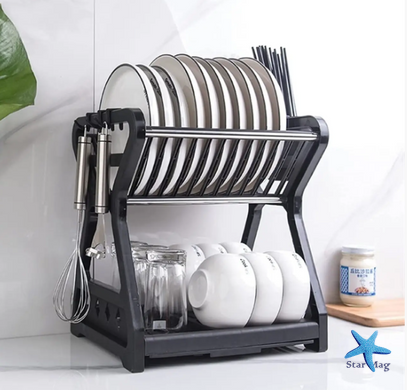 Двоярусна сушарка для посуду XL-157 Кухонний органайзер з екопластику