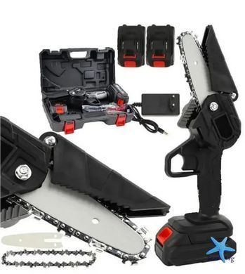 Мини пила Mini Electric Chain Saw1 48V в кейсе с 2 аккумуляторами &bull; Портативная аккумуляторная пила для деревьев и дров
