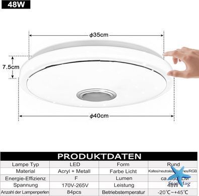 Світлодіодний світильник RGB Lamp 38 см ∙ RGB-люстра з Bluetooth-колонкою 60W