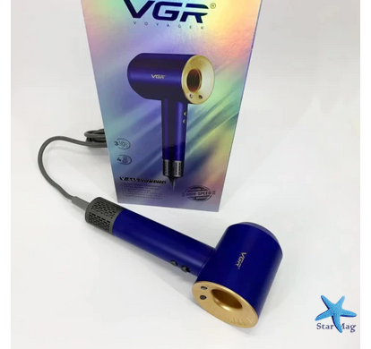 Фен для волос VGR V-445 синий 1600 Вт &bull; Дорожный фен для сушки и укладки волос с 3 режимами работы