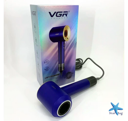 Фен для волос VGR V-445 синий 1600 Вт &bull; Дорожный фен для сушки и укладки волос с 3 режимами работы
