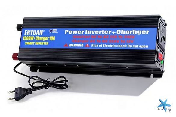 Преобразователь напряжения 1500W с зарядным устройством 10A &bull; Инвертор для аккумулятора, дома, авто и резервного питания