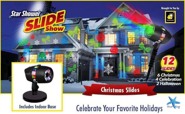 Уличный лазерный проектор со слайдами Christmas Star shower LED Slide show, 12 изображений слайдов