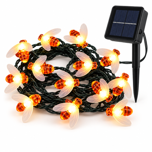 Сонячна гірлянда Бджоли 5 м 20 LED теплий білий &bull; Садова LED-гірлянда Бджоли на сонячній панелі 5 метрів з 8 режимами світіння