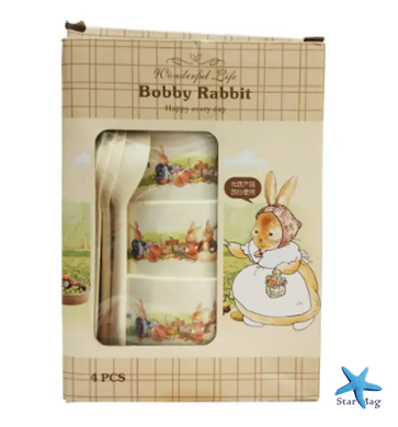 Детский набор посуды Bobby Rabbit, 4 тарелки с ложечками
