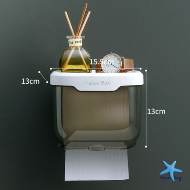 Пластиковий водоніпроникний бокс - тримач туалетного паперу та серветок Tissue Box з поличкою для ванної кімнати
