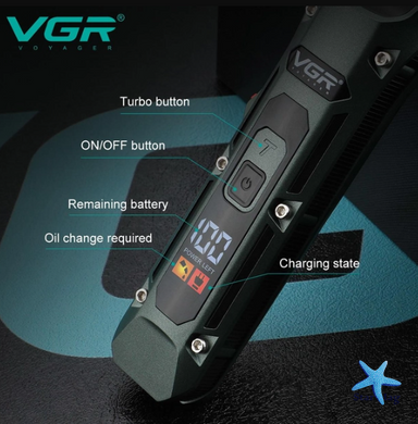 Аккумуляторная машинка для стрижки VGR V-696 с насадками и LCD дисплеем · Беспроводной триммер с зарядной док-станцией · USB зарядка
