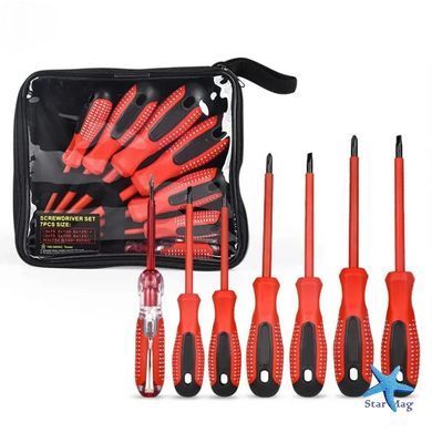 Діелектричні викрутки Screwdriver Set для безпечної роботи з електрикою ∙ Набір діелектричних викруток у чохлі Screwdriver Set 7 шт