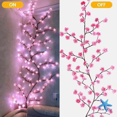 Гирлянда Сакура KAR307 1,8 м 96 LED USB &bull; Декоративная гирлянда KAR307 с цветами, 8 режимами и теплым светом для интерьера и праздников