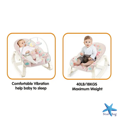 Дитячий шезлонг Happy Baby YK7007A різнокольоровий X-640 &bull; Шезлонг-гойдалка для новонароджених із вібрацією, регульованою спинкою, дугою з іграшками та ременями безпеки