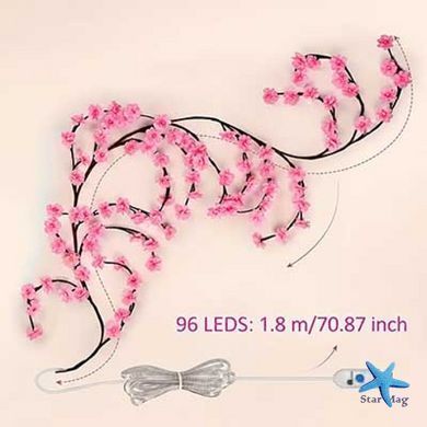 Гирлянда Сакура KAR307 1,8 м 96 LED USB &bull; Декоративная гирлянда KAR307 с цветами, 8 режимами и теплым светом для интерьера и праздников