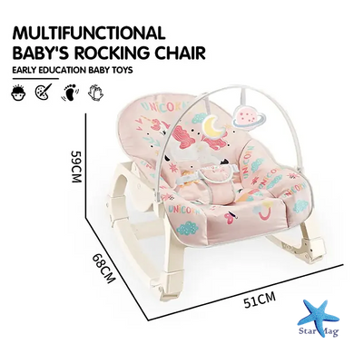 Дитячий шезлонг Happy Baby YK7007A різнокольоровий X-640 &bull; Шезлонг-гойдалка для новонароджених із вібрацією, регульованою спинкою, дугою з іграшками та ременями безпеки